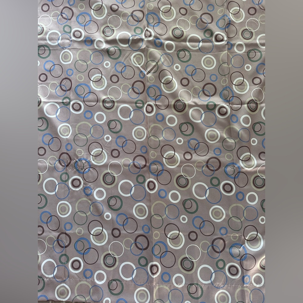 Geometric Pattern CURTAIN PANELS - Taupe, Blue, Green & White Circles SET OF 3